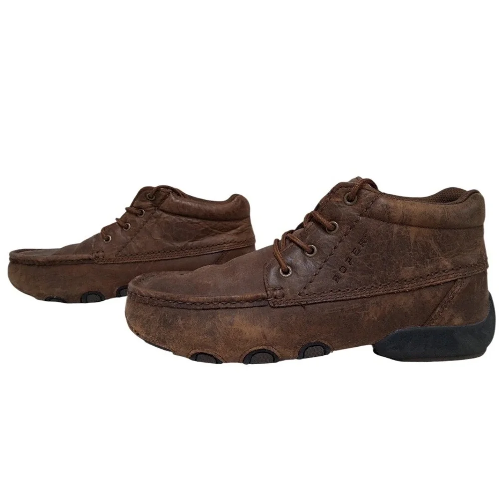 Roper Mens Brown Leather‎ Lace Up Chukka Moccasin Round Toe Chukka Boots 11.5
